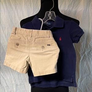 Polo by Ralph Lauren Kids Polo Shirt in Navy and Khaki shorts